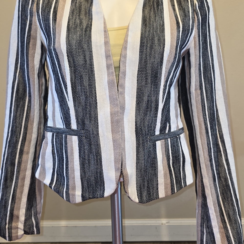 Ann Taylor Striped Blazer - Black, White, and Tan